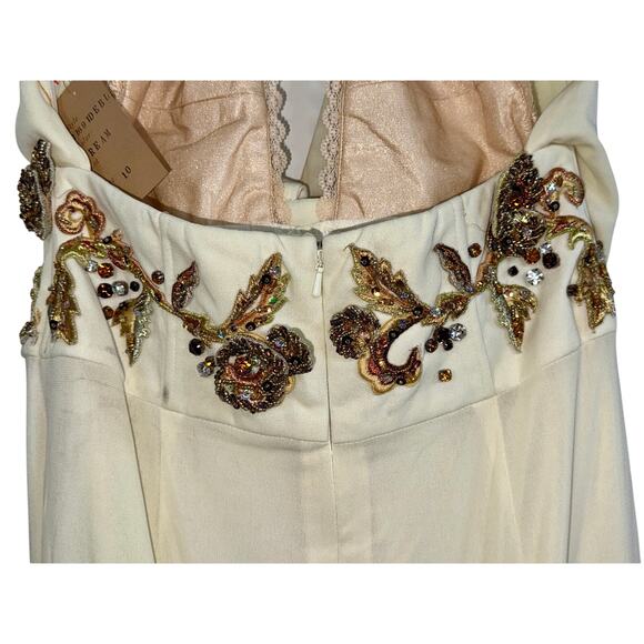 NEW Mandalay Cream Embellished Maxi Long Evening Gown Formal Dress Women Size 10 - Picture 9 of 16